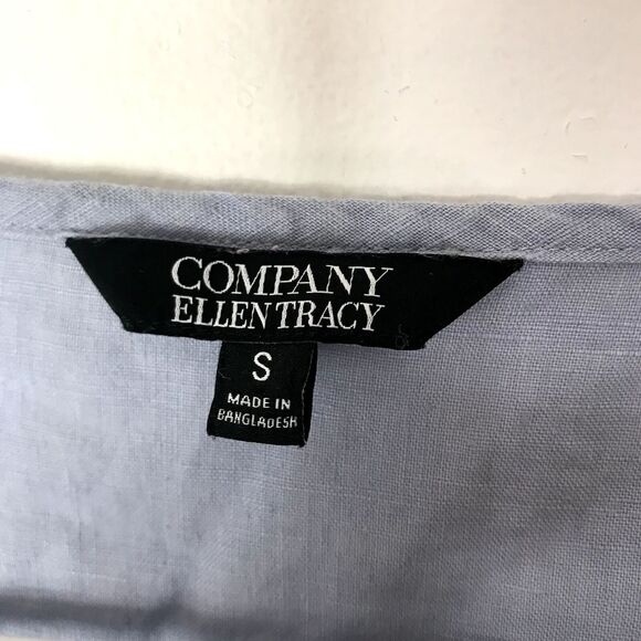 Ellen Tracy 100% Linen Tunic Top Blue‎ Size Small Hi Low Roll Tab Sleeve Pockets - Picture 2 of 7
